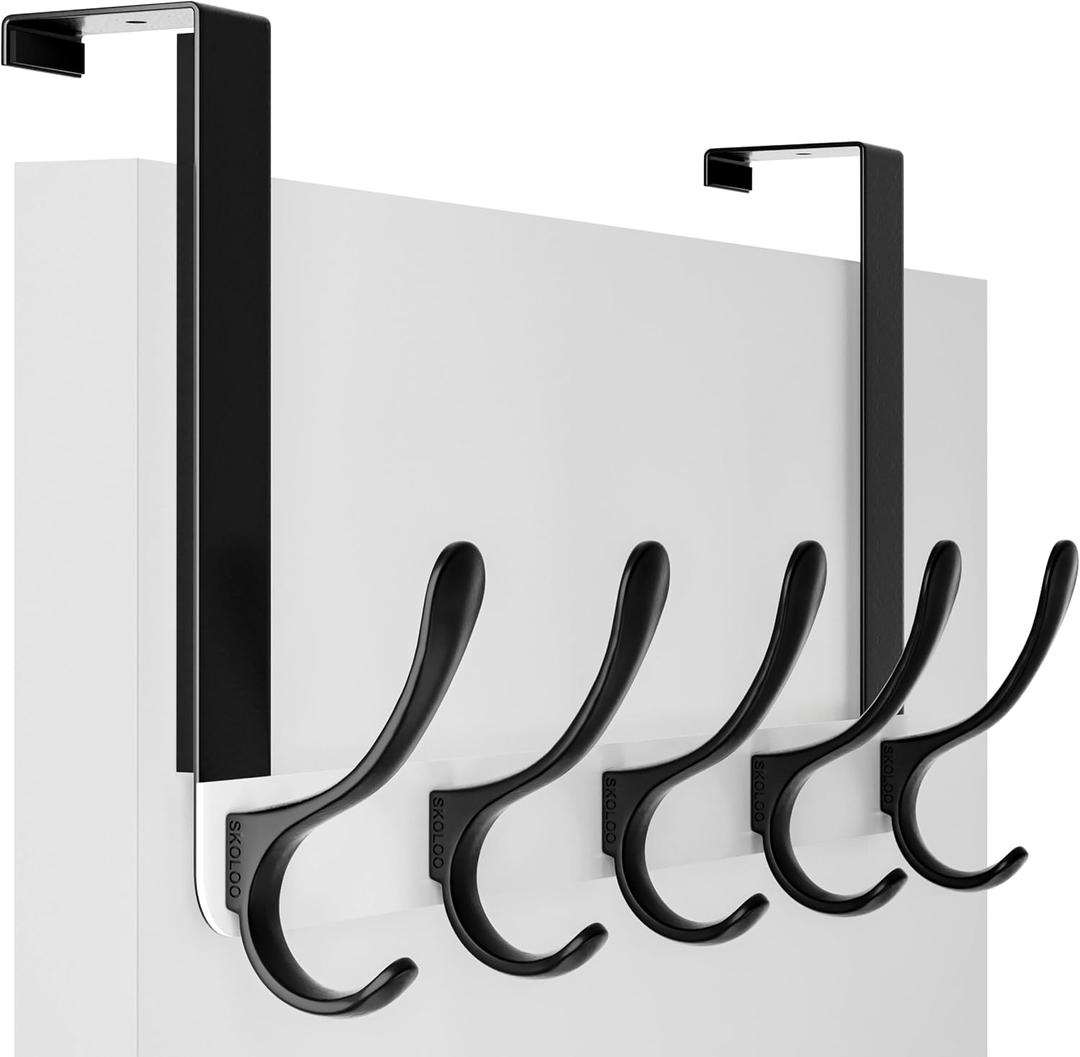 SKOLOO Over The Door Hook, Door Hanger Hooks for Hanging Clothes, Towels, Coats, Hats, Over The Door Towel Hook - Black on White, Assembly Required (1 Pack)