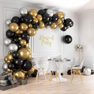 Black Gold Balloon Arch | Black and Gold Balloon Garland Kit - Different Size Balck Gold Silver Balloons | 5/10/12/18 Inch Balloons for Halloween Happy New Year Anniversary Party Decor (Extra Large Pack - Black Gold)