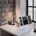 Trifold Makeup Mirror with Lights and Magnification 3X, 5X, 10X, Clear Cosmetic Storage Organizer, 3 Way Lighted Vanity Mirror, 3 Color Changing Dimming Touch Tabletop Mirror