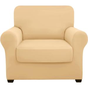 hyha Couch Covers, Chair/Sofa Covers, Stretch, 2 Pieces, Armchair Slipcover, Separate Couch Cushion Slipcover, Furniture Protector for Dogs(Armchair, Beige Yellow) (Small)