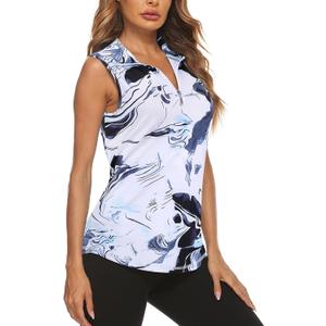 Koscacy Women's Sleeveless Golf Tennis Polo Shirts Zip Up Dry Fit Workout Tank Tops Athletic Shirt (M)