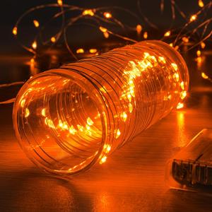 4 Pack 16.4ft Battery Operated String Lights with Timer, Orange with Synchronized Twinkle Mode, Fairy Lights Battery Powered, 50 LEDs, Idea for Christmas Bedroom Party Wedding