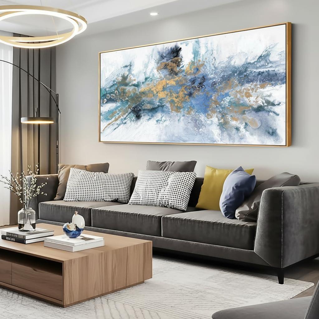 Abstract Wall Art For Living Room Large Size Framed Navy Blue Canvas Wall Art Abstract Wall Decor Abstract Art Paintings Fantasy Colorful on White Background Modern Artwork Decor for Bedroom Bathroom (60"L x 30"W)
