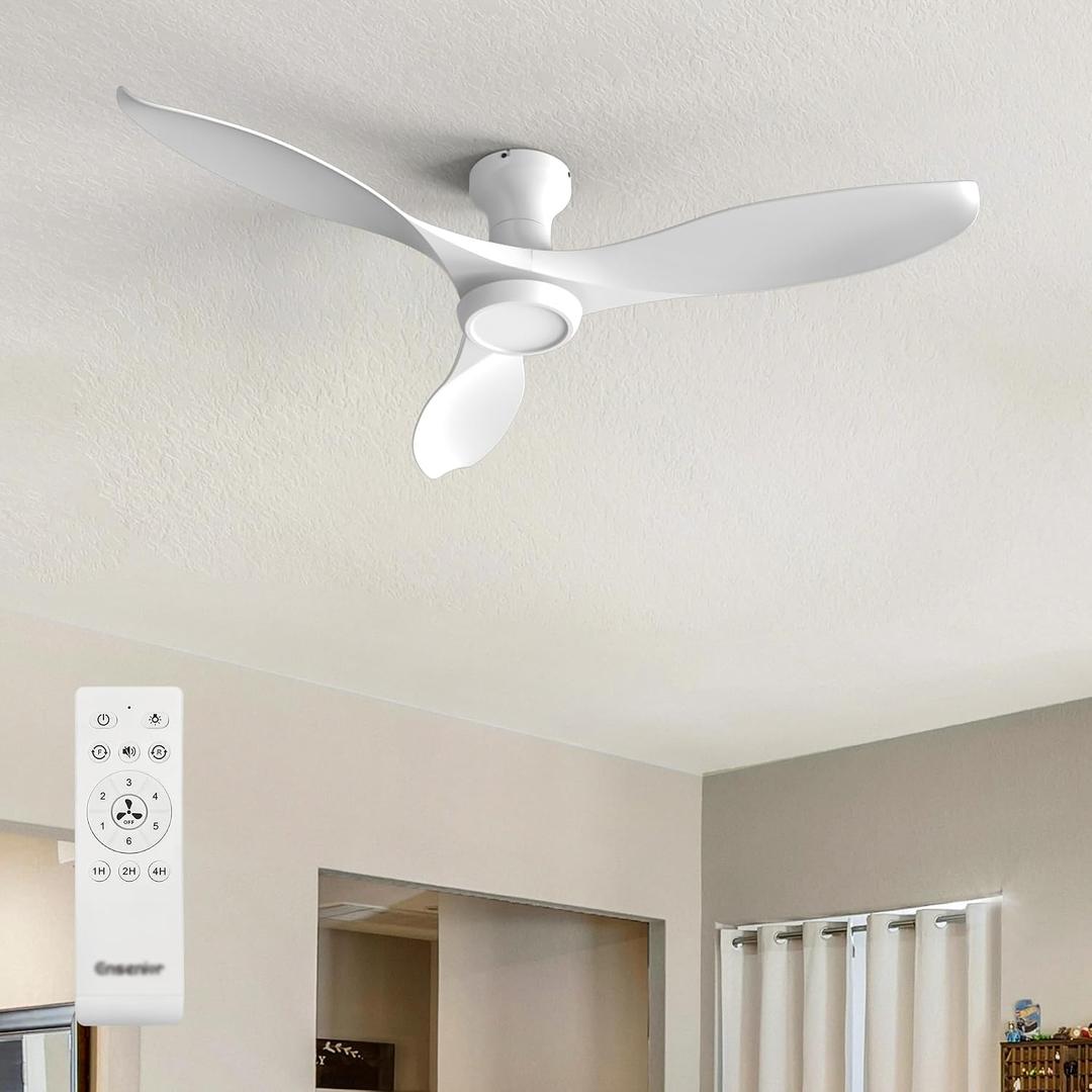 Ensenior 52 Inch Flush Mount Ceiling Fan with Light and Remote, Black Low Profile Ceiling Fans with Lights for Bedroom Living Room, 3 ABS Blades, Modern Quiet Reversible DC Motor, 3CCT, 6 Speeds