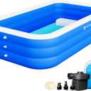 FOTING Inflatable Pool for Adults with Electric Pump,Carrying Bag &Inflatable Seat,120"X72"X23"Full-Sized Blow Up Pool Oversized Thickened Family Large Swimming Pool for Backyard Garden Outdoor Summer