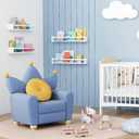 Forbena 24 Inch Wall Bookshelf for Kids Bedroom Set of 4, White Floating Nursery Book Shelves for Baby Toddler Children Girls Boys Room Decor, Large Wood Wall Mount Bookshelves and Toy Storage, 23.6 Inch