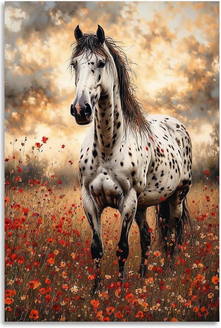 NIIORE Wild Horses Canvas Wall Art, Wildflower Animal Print for Farmhouse Living Room Decoration, Rustic Wall Decor, 16x24 Inch Unframed