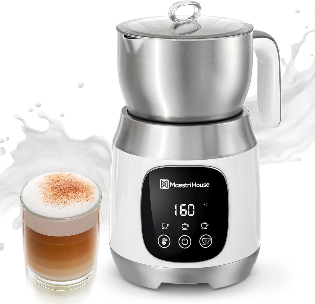 Maestri House Milk Frother, Variable Temp and Froth Thickness Dual Fro 600 Milk Frother Steamer, 21OZ Smart Touch Control Milk Warmer, Dishwasher Safe, Memory Function for Latte & Hot Chocolate (White)
