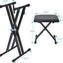 Keyboard Stand & Bench Set, Upgrade Heavy Duty Double-X Keyboard Stand, Adjustable & Portable Digital Piano Stand with Locking Straps