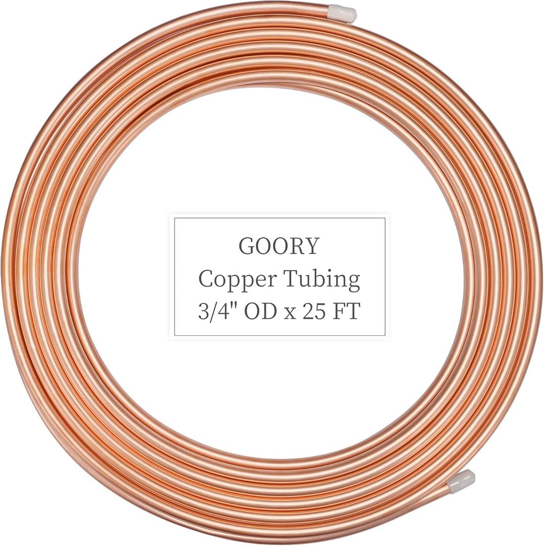 GOORY Copper Tubing 3/4" OD x 0.687" ID x 25 FT - 99.9% C12200 Pure ACR Tube - ASTM B280 Refrigeration T2 Copper Tube Soft Coil - Round Seamless Tubing for HVAC System Refrigerator Industry DIY
