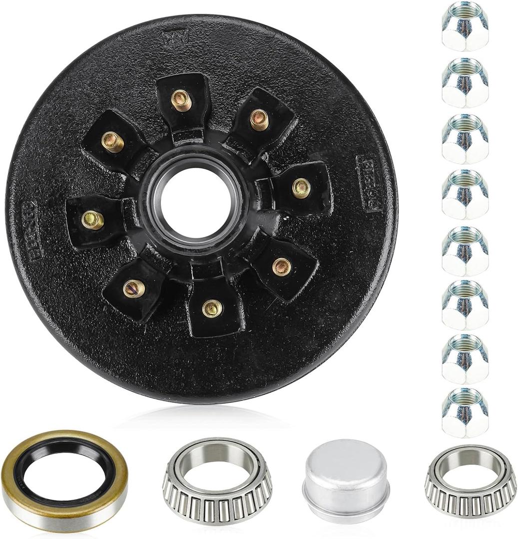 12" x 2" Trailer Brake Drum Kit 8 on 6.5" Bolt Circle, 8-Lug with 9/16 Stud for 7K 7,000lbs Load Trailer Axle