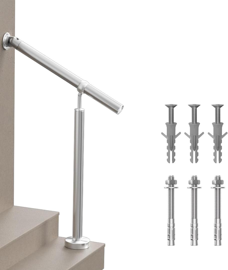 Hand Rails for Steps, 1-2 Step Stainless Steel 304 Single Post Stair Handrail Wall Mount, Indoor Outdoor Stair Railing Kit, Porch Safety Grab Rail Bar for Seniors