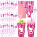 Yungyan 36 Sets Barbie Party Favors Goodie Cups with Lids and Straws for Birthday Decorations Reusable 16oz Plastic Candy Cups Plastic Straws for Birthday Party(Bee)