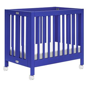 Babyletto Origami Mini Portable Crib Folding with Wheels in Cobalt, 2 Adjustable Mattress Positions, Greenguard Gold Certified