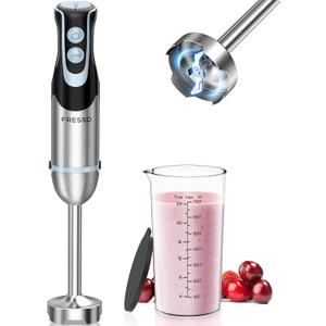 FRESKO Immersion Handheld Blender 500W with 700ml Beaker, 12-Speed & Turbo Mode Hand Blender Stick, 304 Stainless Steel Blades for Soup, Smoothie, Puree, Baby Food
