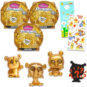 Disney Doorables Gold Peek Collector 3 Pack - Bundle with 3 Disney Doorables Mini Peek Gold Figures for Kids and Adults Plus Stickers, More | Disney Mini Figures