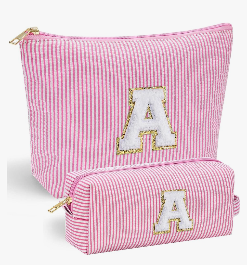 YOOLIFE Valentines Day Gifts for Kids Teen Girls Women | Initial Makeup Bag | Pink Cosmetic Bag Travel Bags | 11 12 13 14 15 16 Years Old Girl Gift Teacher Gift Teen Girl Gifts Trendy Stuff A