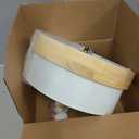 Bargeni Semi Flush Mount Ceiling Light Fixture,13 Inch Gold Light Fixtures Ceiling Mount, Natural Wood Trim with Cream White Fabric Shade, Modern Flush Mount Light Fixture for Bedroom,Hallway,Kitchen