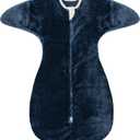 ZIGJOY SharkFin Transition Swaddle 2.5 Tog Fleece Transition Sleep Sack 3-6 Months Warm Plush Baby Wearable Blanket with 2 Way Zipper for Winter (Dark Blue, M)