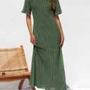 PRETTYGARDEN Womens Eyelet Cover Up Dress 2026 Summer Vacation Resort Maxi Dresses Beach Short Sleeve Hollow Out Sundress (Green, M)