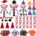 450 Pieces Christmas Snowman DIY Craft Kit Included Mini Hats Plastic Eyes Carrot Noses Branches Hands Tiny Black Red Buttons Knitted Scarves for Xmas Snowman DIY Craft Crafting Sewing Party Supplies