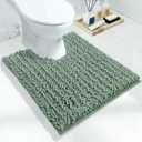 Yimobra Luxury Shaggy U-Shaped Toilet Rug, Soft Comfortable Contour Mat for Bathroom Floor, 24.4 X 20.4 Inches, Non-Slip Bath Carpet, Maximum Absorbent, Dry Quickly, Machine-Washable, Green