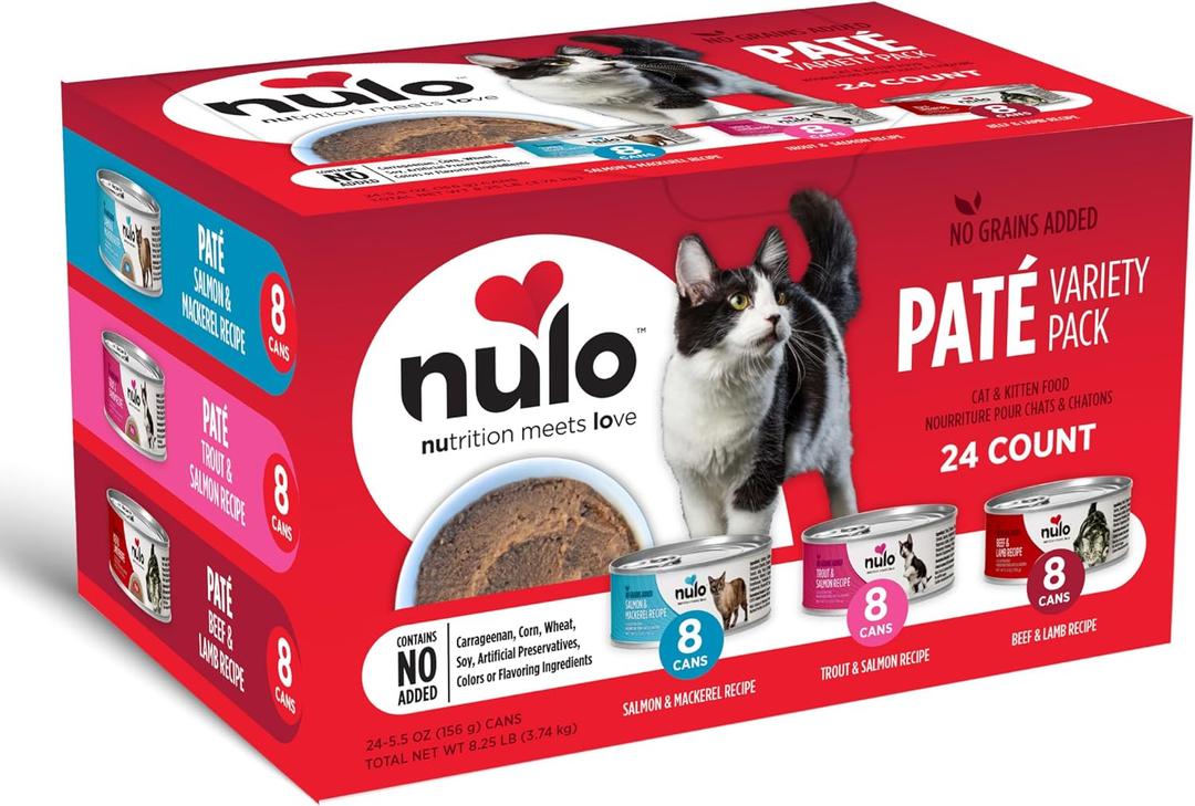 Nulo Variety Pack Pate Wet Canned Cat Food, 5.5 Ounce(Pack of 24) (EXP 05/20/27)