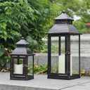 NEEDOMO Lanterns Decorative Outdoor&Indoor, Set of 2 Large Bronze Metal Lantern Decor with Glass, Candle Holder for Porch, Patio, Garden, Balcony, Wedding, Table Centerpiece Decorations (17" & 11" / Glass)