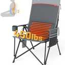 TIMBER RIDGE Oversized Camping Chair with Lumbar Support, Portable Folding Chair Heavy Duty for Adults Supports 450 LBS for Outdoor Camping, Lawn, with High Back, Cup Holder, Side Pocket - Grey