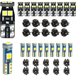12V White T5 37 74 73 2723 2721 T10 158 168 194 2825 with Socket Instrument Cluster Light LED Bulb Replacement Dashboard Panel Gauge Indicator Lamp PC74 PC37 PC118 PC168 PC175 PC194 PC195 PC160 PC161