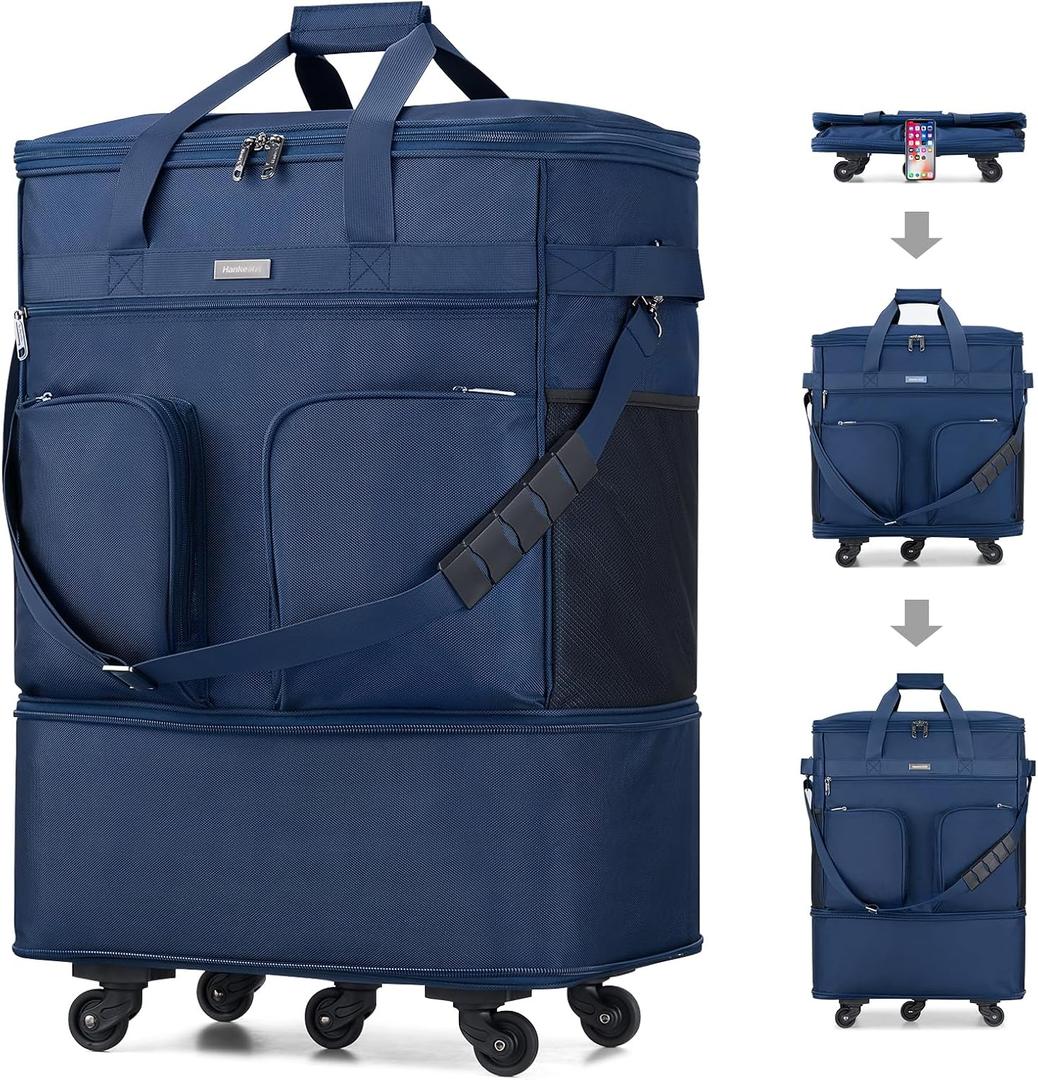 Hanke Expandable Collapsible Luggage with Wheels Suitcase Luggage Rolling Travel Bag Duffel Bag for Men Women Lightweight Suitcase Large Capacity with Spinner Wheel (Blue), Expandable Foldable