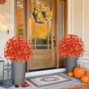 Geegoods Set of 2 Artificial Topiary Ball Tree with Flower for Outdoor, Fall Fake Shrubs Bushes with Ground Spikes, UV Resistant Faux Boxwoods Plants for Garden Porch Patio Decor