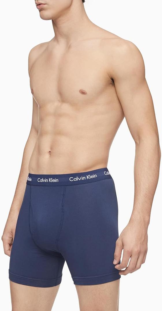 3 Pack Calvin Klein Men's Cotton Stretch 3-pack Boxer Brief, Medium, Black, Navy, Light Blue