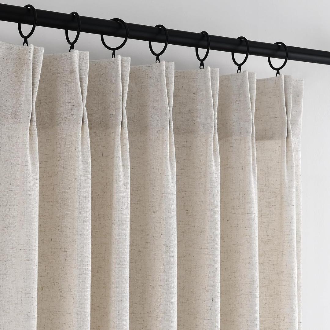 ANRODUO Memory Trained Pinch Pleated Curtains 96 Inches Long, Viral Linen Pinch Pleat Sheer Curtains with Ring Hooks & Clips for Track System, Beige Light Filtering Privacy Curtain 2 Panel Set W70xL96
