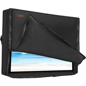 3-Side Zippered Box-Shaped Outdoor TV Cover 60 to 65 Inch Waterproof, 600D Heavy Duty Oxford Weatherproof TV Enclosure Protector, Waterproof Double Zipper Front Flap for Outside Flat Screen 60-65in TV