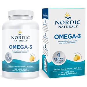 Nordic Naturals Omega-3, Lemon Flavor - 180 Soft Gels - 690 mg Omega-3 - Fish Oil - EPA & DHA - Immune Support, Brain & Heart Health, Optimal Wellness - Non-GMO - 90 Servings (EXP 10/01/28)