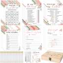 Silipull Bridal Shower Games Set for 50 Guests Includes Bingo, He Said She Said, Scramble, Would She Rather, Advice and Wishes Wedding Games Double Sided with Wooden Box, 20 Pencils(Floral)