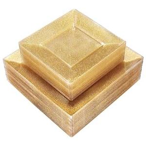 Liacere 100PCS Gold and Gold Square Plastic Plates-50PCS Dinner Plate and 50PCS Dessert Plate-Durable Fancy Disposable Plates for Party & Graduation