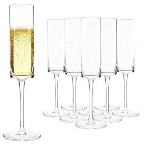 24-Pack Plastic Champagne Flutes, 6oz Clear Square Disposable Toast Glasses, Heavy Duty Shatterproof Recyclable Wine Glasses for Party Wine Tasting Wedding New Years Eve Party Supplies
