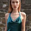 ZAFUL Women Halterneck Satin Mini Dress Sexy Cowl Neck Silky Party Cocktail Club Dress (Green, S)