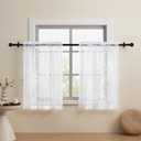 White Lace Cafe Curtains 24 Inch Length 2 Panels Set - Country Floral Sheer Rod Pocket Short Kitchen Decor, Light Filtering for Small Window, Bathroom, Basement, RV, Laundry, Camper, 26"W x 24"L (Pack of 2), White