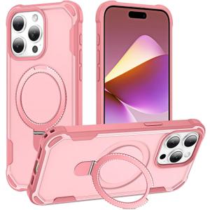 Compatible with iPhone 15 Pro Case with Invisible Magnetic Kickstand [Compatible with MagSafe] [10-FT Military Drop Protection] Slim Hard Back Soft Edge Phone Cover 6.1 Inch, Pink