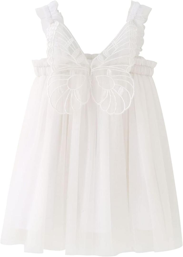 AGQT Baby Girls Tulle Tutu Dress Butterfly Print Back Sundress Size 6M-6T (6-12 Months, 7364a# Butterfly Back Sleeveless-white)