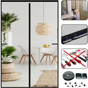 Screen Door Mesh Magnetic Closure 34 x 80 inch, Self Closing Fiberglass Mosquito Net with Magnet for Doors, Heavy Duty Bug Fly Screens Curtain for Doorway, Keep Bugs Out, Pet Friendly (Gray)