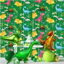 Dinosaur Themed Birthday Party Decorations 2 Pack Tinsel Foil Fringe Curtain Children Baby Shower Parties Supplies Green Photo Booth Prop Backdrop Streamer for Kids 3.3x6.6FT