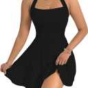 Milumia Women's Halter Mini Dress Backless A Line Flare Party Club Short Dresses (Medium)