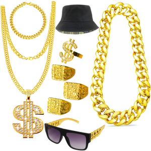 Hip Hop Costume Kit 80s 90s Rapper Accessories, Outfits for Men Women Cosplay Club Old School Themed Party Supplies