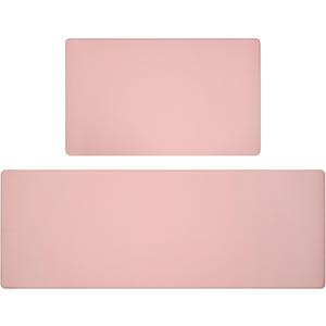 Lyeasw Pink Kitchen Mats 2 Pcs, Non-Slip Kitchen Rug Waterproof PVC Mat Set, Pink Kitchen Accessories Cushioned Anti Fatigue Kitchen Mats for Floor, Sink, 17"x29"+ 17"x47"
