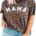 Plus Size Mama Shirt: Women Mama Leopard Print T-Shirt Funny Mom Life Top Mother Short Sleeve Tee (X-Large Plus)