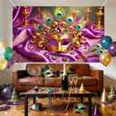 BlissYard Golden Mardi Gras Backdrop Masquerade Party Decorations Banner 71 x 43 inch Mardigras Carnival Celebration Party Photo Booth Photography Background New Orleans Masquerade Party Supplies (Feathered Mask#005)